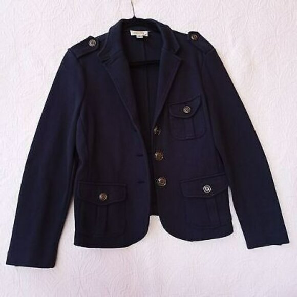 Talbots Petite Jacket Military Style Cotton M Button Front PocketsNavy Blue - Picture 1 of 11